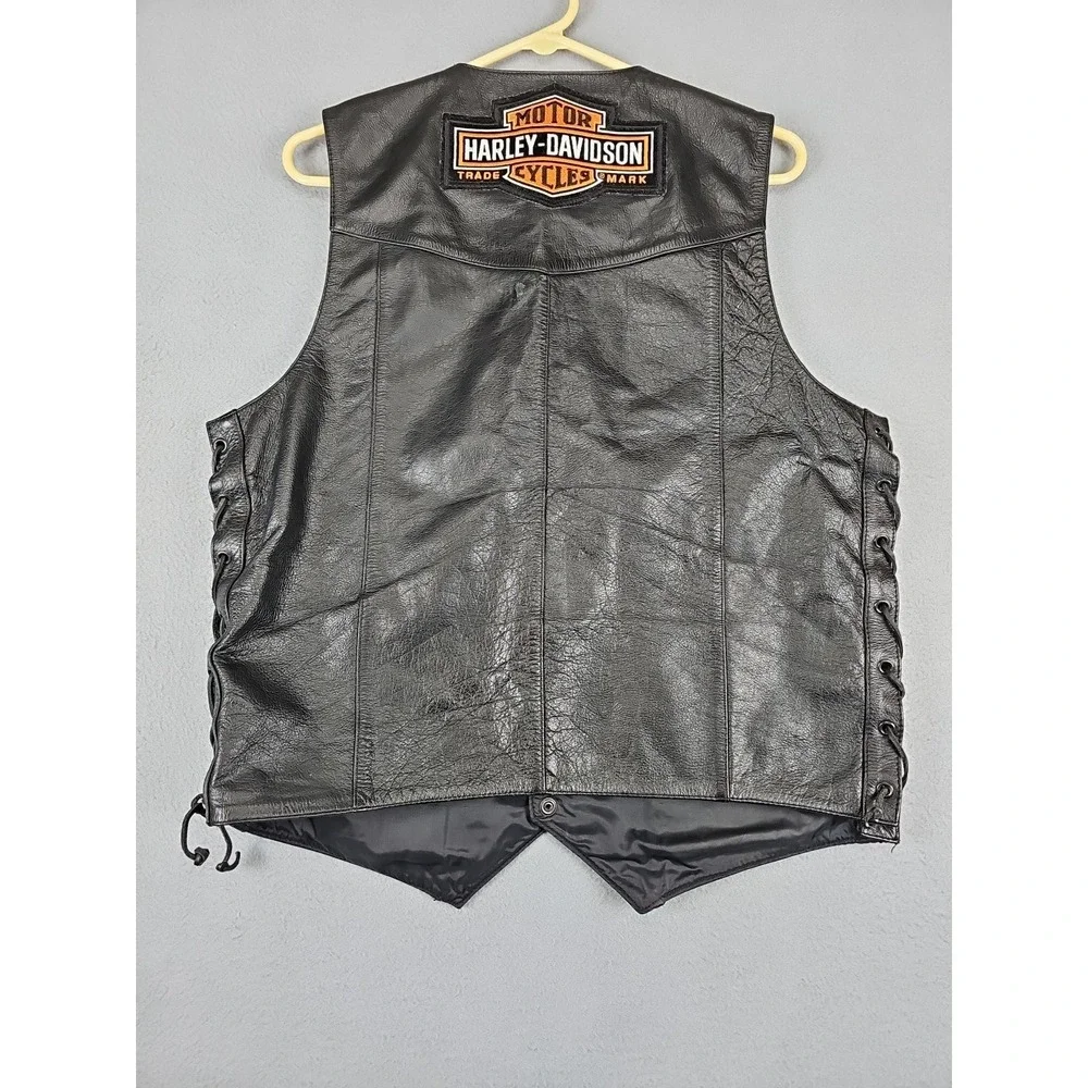 FMC Black Leather Motorcycle Vest Size 40 Harley Davidson 9/11 Memorial HWY 101